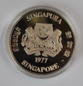 Four Singapore silver proof crown sized $10 coins, all cased with certificates