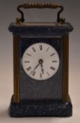 Matthew Norman London lapis lazuli or similar style carriage clock, with bevelled glass panels,