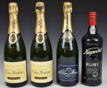 Four bottles comprising Fleuron de France Brut Champagne, two Nicolas Feuillatte Brut Champagne