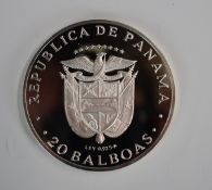 Republic of Panama 1974 20 Balboas 5oz silver coin, 60mm diameter, in box