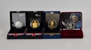 Four Royal Mint silver proof crowns including two gilt examples, Queen's 60th Anniversary, Queen