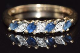 A 9ct gold ring set with sapphires and diamonds, size M, 2.3g