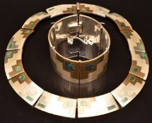 Mexican silver necklace marked Metales and similar bracelet marked Taxco with inset azurite