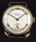 J W Benson 9ct gold gentleman's wristwatch with subsidiary seconds dial, blued hands, Roman