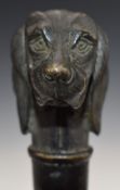 A vintage walking stick with bronze dog head handle