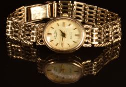 Rotary Elite 9ct gold ladies wristwatch with gold hands and hour markers, cream dial and quartz