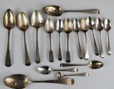 Georgian and later hallmarked silver cutlery comprising table spoon, four dessert spoons, ten