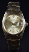 Rolex Oyster Perpetual Date 14ct gold gentleman's automatic wristwatch ref. 1500 with date aperture,