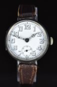 Unnamed silver military style gentleman's wristwatch with inset subsidiary seconds dial, skeleton