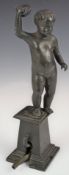 Victorian bronze cherub on tapering square support, formerly part of a gas lamp or table lighter,
