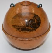 Mauchlineware string holder with suspension holes and Marine Parade, Eastbourne cartouche,