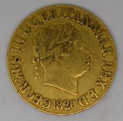 George III 1820 gold full sovereign, F+