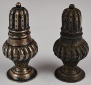 Pair of Victorian hallmarked silver peppers with wrythen decoration, London 1897, maker Cornelius