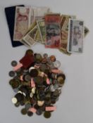 A collection of pre Euro holiday change and banknotes, various countries