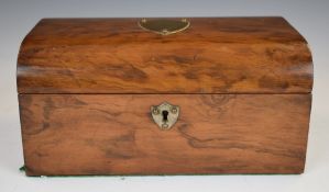 Victorian walnut lined box with quilted interior to lid and vacant brass cartouche, W23 x D15 x