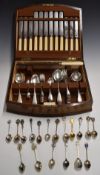 Six place setting canteen of Old English pattern silver plated cutlery, width of canteen 40cm,