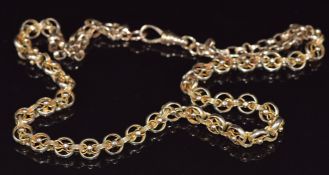 Victorian yellow metal Albert/ fob chain made up of faceted and rope decorated links, 32.2g