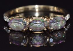 A 9ct gold ring set with mystic topaz, size N, 2g