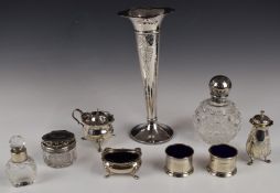 Chinese white metal trumpet vase with character marks to base, height 20.5cm, three hallmarked