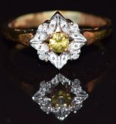 A 9k gold ring set with demantoid garnet and diamonds, size M, 2.8g