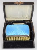 Art Deco hallmarked silver backed brush with blue guilloché enamel decoration, London 1927, maker'