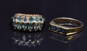 Two 9ct gold rings set with sapphires, size N, 6g