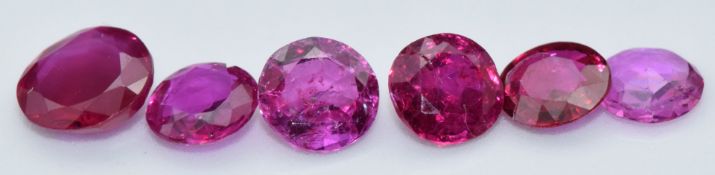Six loose round cut natural unheated Burmese rubies, total carat weight approximately 2.72cts