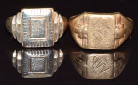 Two 9ct gold signet rings, 7.8g