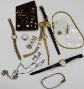 A collection of costume jewellery including 9ct gold (0.8g), silver ring, silver bracelet, silver