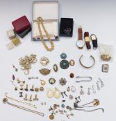 A collection of costume jewellery including cameo, cufflinks, carved bone, necklaces etc