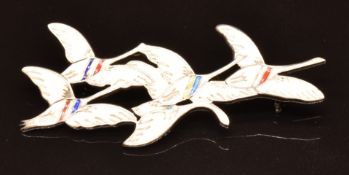 Erik Magnussen Danish silver brooch in the form of swans set with enamel