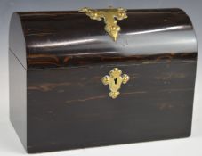 Victorian coromandel domed stationery box with fitted interior and applied brass decoration, W22 x