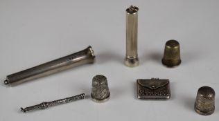Hallmarked silver items comprising cheroot holder case, London 1920, maker Henry Perkins & Sons,