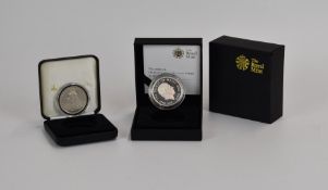 Cased 1887 double florin and Royal Mint cased 2008 Prince of Wales £5 silver proof crown