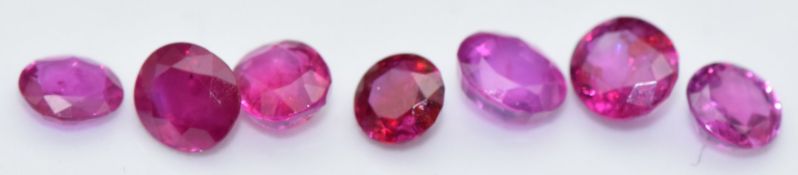 Seven loose oval and round cut natural unheated Burmese rubies, total carat weight approximately 3.