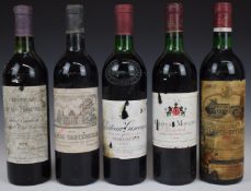 Five bottles of Bordeaux red wine comprising Chateau Giscours Margaux 1975, 73cl, Chateau Chasse-