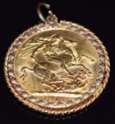 1913 gold full sovereign in 9ct gold pendant clip mount, 9.7g