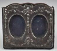 Modern hallmarked silver miniature double photograph frame with velvet easel back, London 1990,