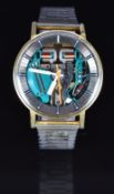 Bulova Accutron Spaceview gentleman's wristwatch with luminous hands, silver chapter ring, orange