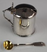 Victorian hallmarked silver mustard with blue glass liner, London 1870, maker H J Lias & Son, height