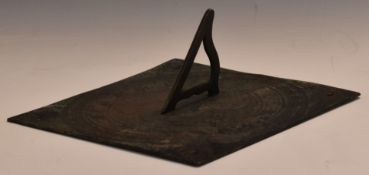 A bronze sundial inscribed '1740 lux umbra dei' and engraved with lion and unicorn, Dieu et mon