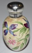 Hallmarked silver mounted porcelain scent / perfume bottle, Birmingham 1887, maker David & Lionel