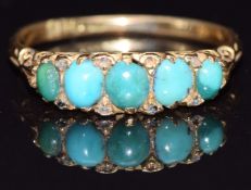 Victorian 18ct gold ring set with turquoise, size O, 2.9g
