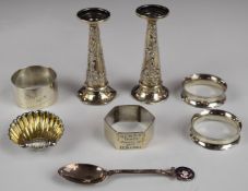 Hallmarked silver items comprising pair of trumpet vases, Birmingham 1903, maker Henry Matthews,
