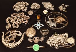 A collection of silver jewellery including dog and horseshoe charm, Charles Horner bangle,