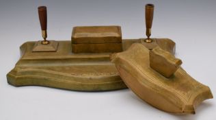 Asprey leather standish with matching blotter, W34 x D20 x H13cm