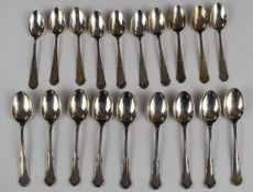 Nine continental white metal teaspoons together with ten matching coffee spoons, all marked 800,