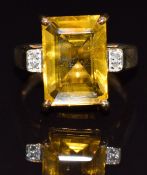 A 9k gold ring set with fluorite and diamonds, size N, 7.2g