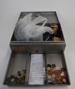 An amateur collection of UK coinage, small silver content, some overseas, includes over 100