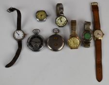 Eight various pocket and wristwatches including two silver military style wristwatches and a Swiss